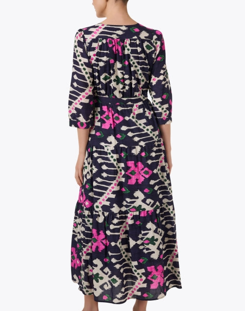 Veronica Navy Multi Ikat Print Wrap Dress