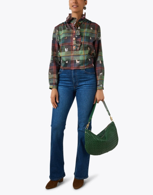 Volantes Multi Plaid Dog Print Cotton Shirt