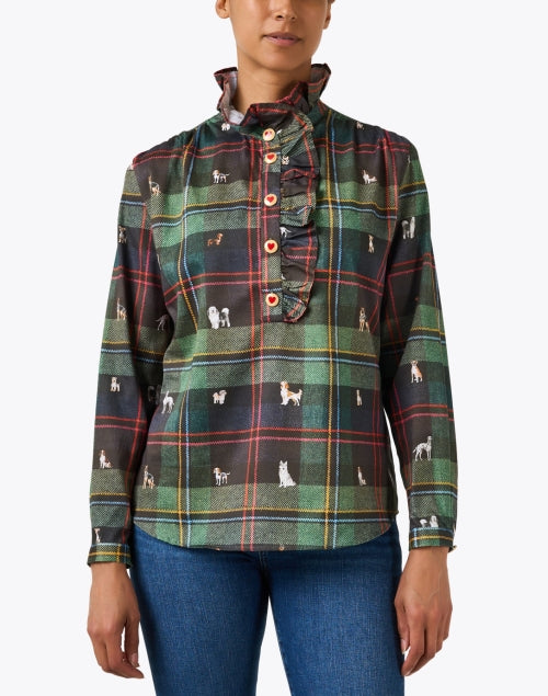 Volantes Multi Plaid Dog Print Cotton Shirt