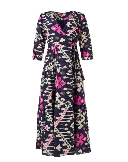 Veronica Navy Multi Ikat Print Wrap Dress