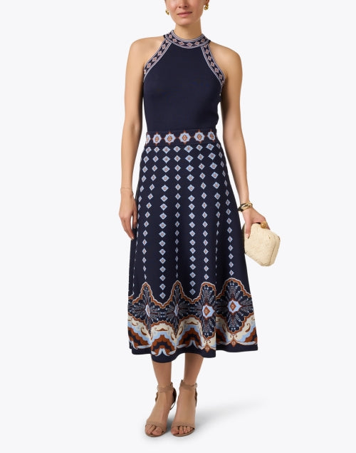 Sandrinna Navy Jacquard Dress