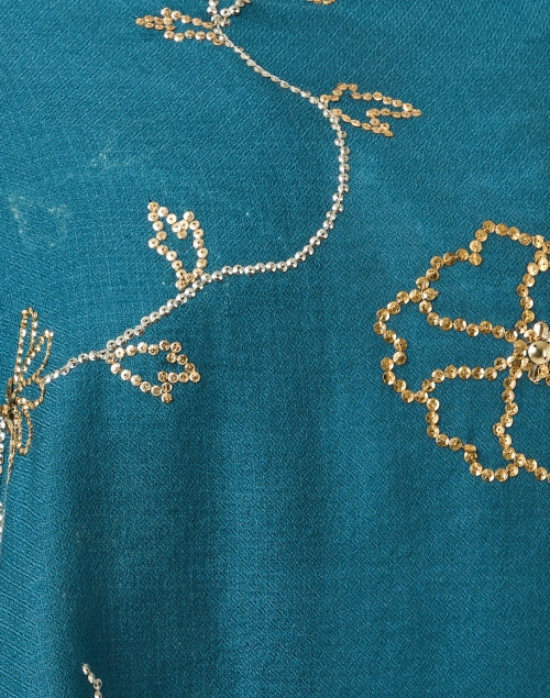 Turquoise Embroidered Merino Wool Scarf