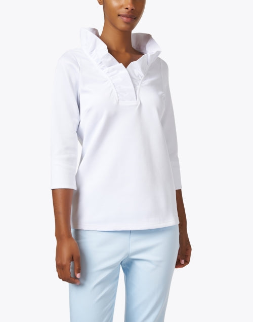White Ruffle Neck Top